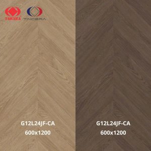 Mẫu vân gỗ xếp kiểu Chevron Oak Herringbone Taicera G12L24JF-CA kích thước 600×1200 mm