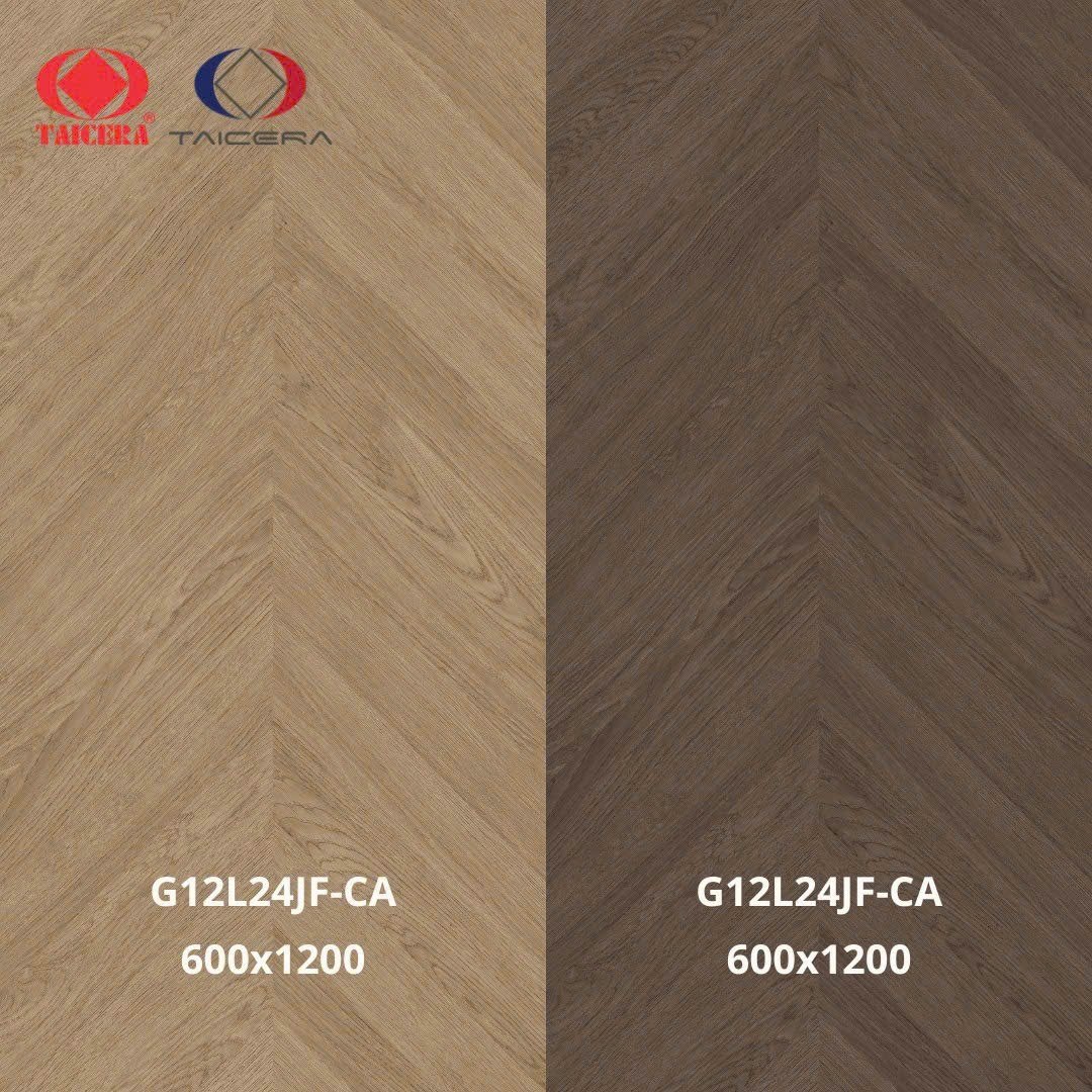 Taicera G12L24JF-CA – mẫu vân gỗ Oak Herringbone Mẫu vân gỗ xếp kiểu Chevron Oak Herringbone Taicera G12L24JF-CA kích thước 600×1200 mm